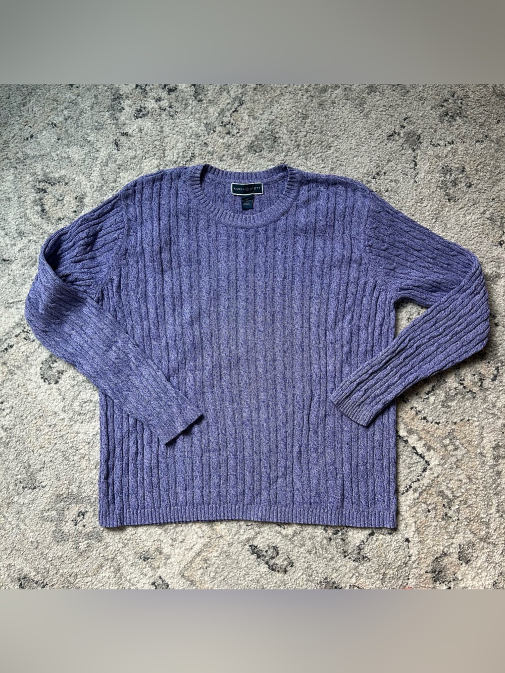 Karen Scott Lavender Cable-Knit Crewneck Sweater